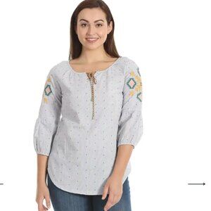 Mustard Cotton Dobby Stripe Top Size S Boho Embroidered Hippie Peasant